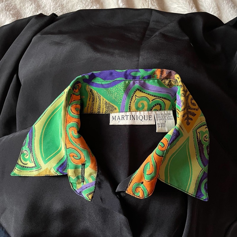 Vintage 80s Martinique Multicolor Multiprint Satin Button Down - Picture 6 of 6